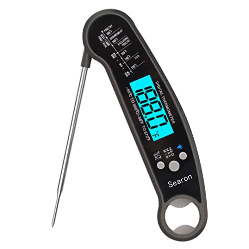 Digital Meat Thermometer Instant Read Out - Backlight Water-Resistant Kitchen Food Thermometer for BBQ Grilling Smoker Baking Turkey... (Black+Black)