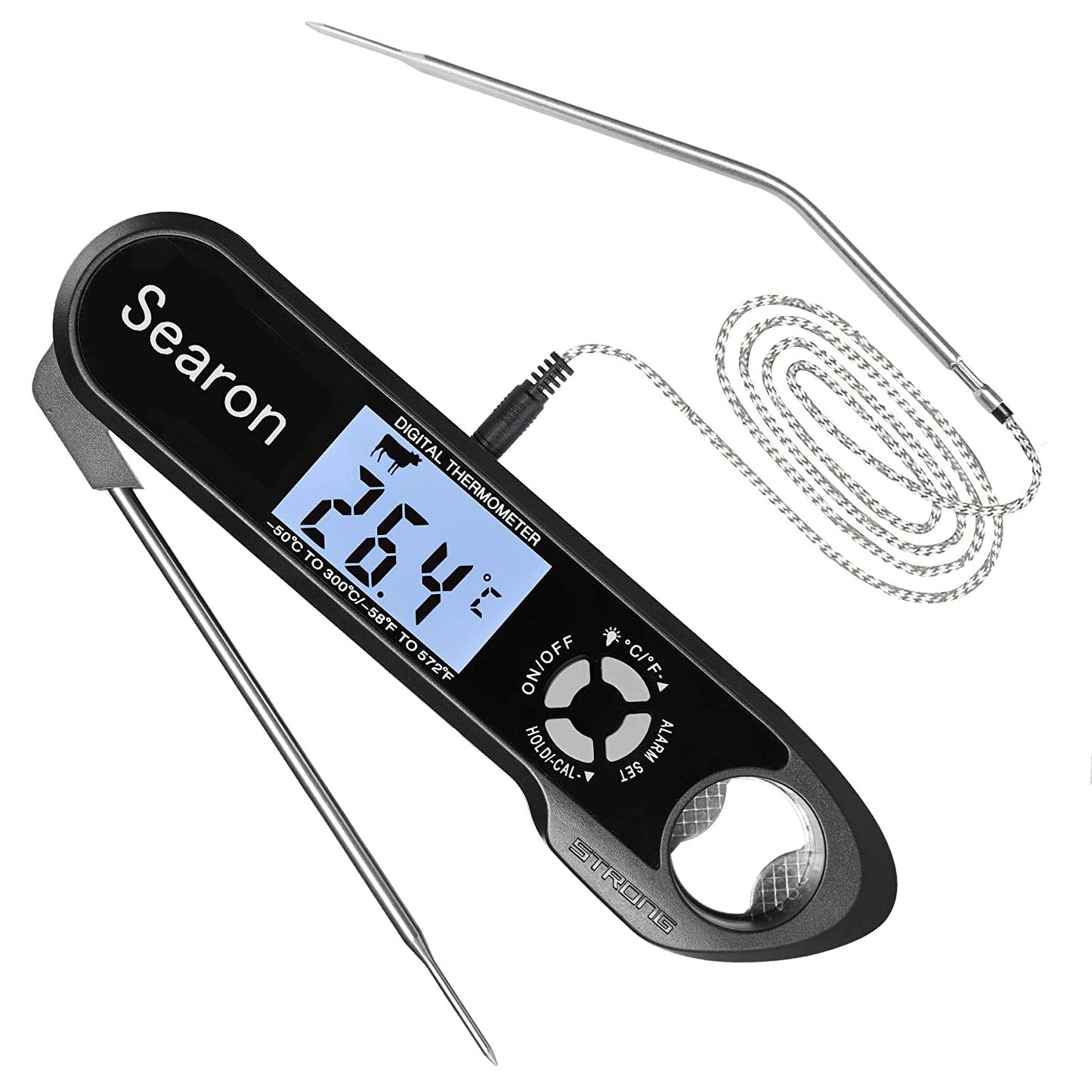 Digital Meat Food Cooking Thermometer with 5.1" Extended Wire - Black
