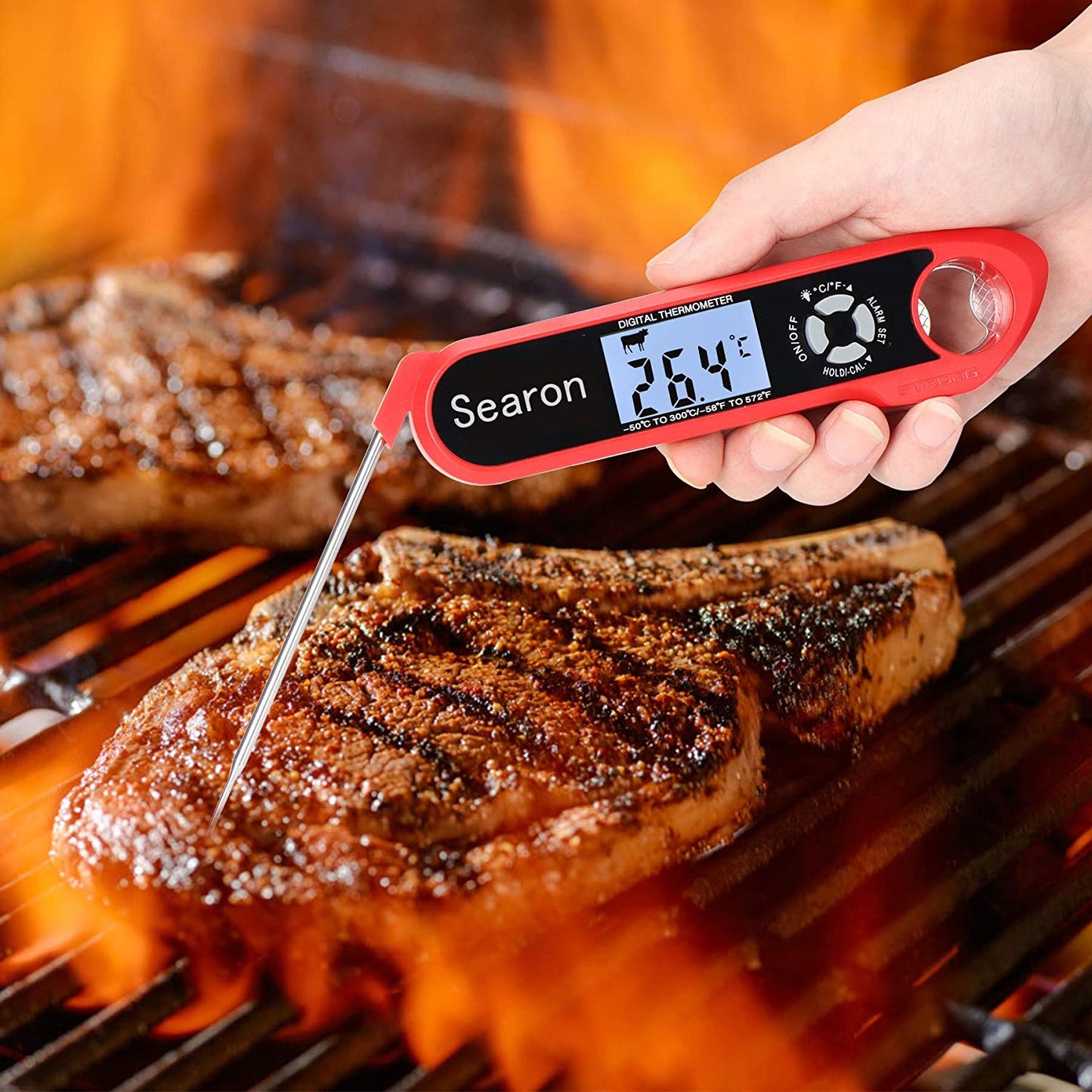 Digital Meat Food Cooking Thermometer with 5.1" Extended Wire - Red